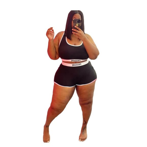 Women Basic Sleeveless Round Neck Letter Print Color Blocking Swimwear Two Piece - Picture 1 of 12
